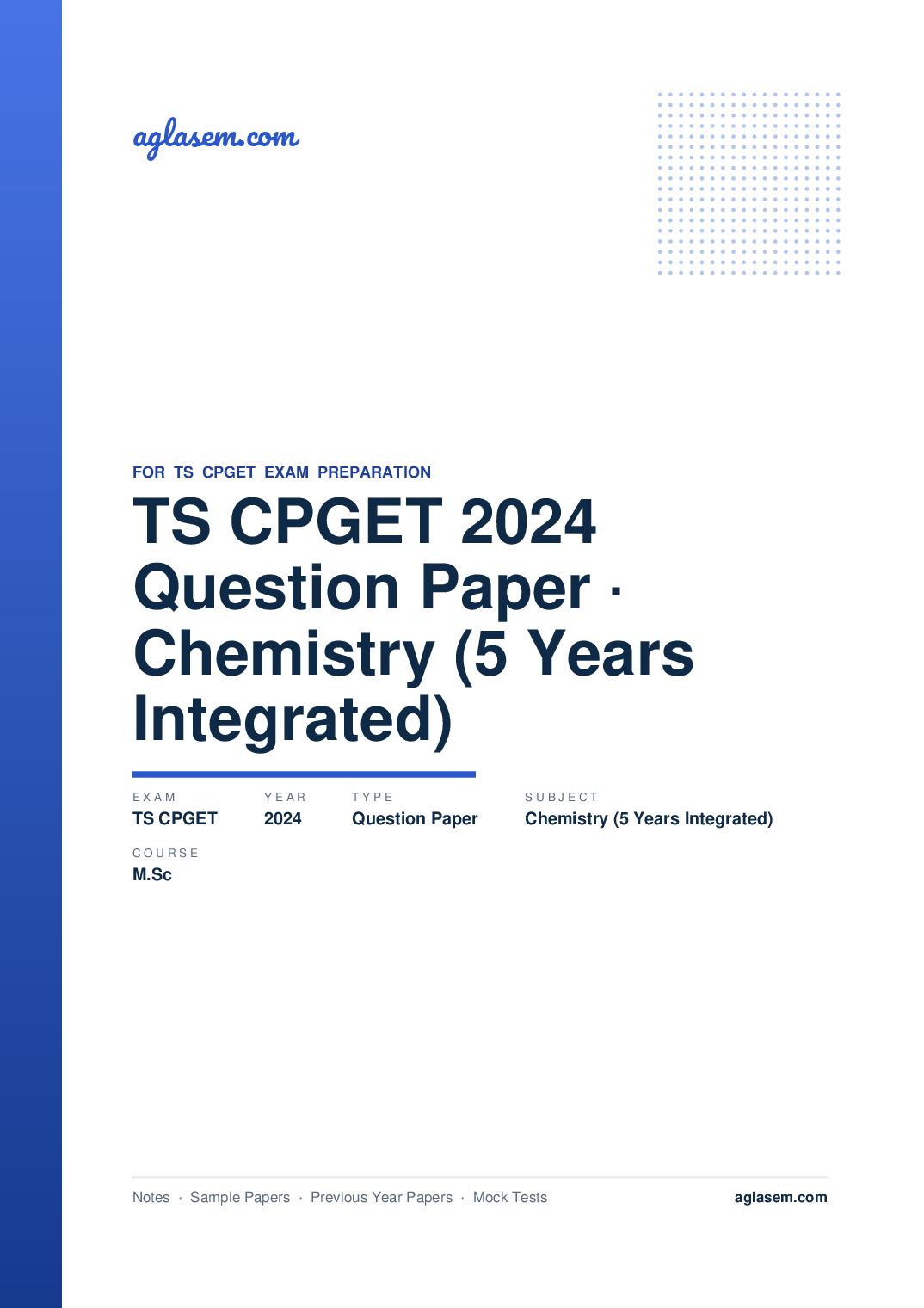 TS CPGET 2024 Question Paper M.Sc Chemistry (5 Years Integrated) - Page 1 of 72