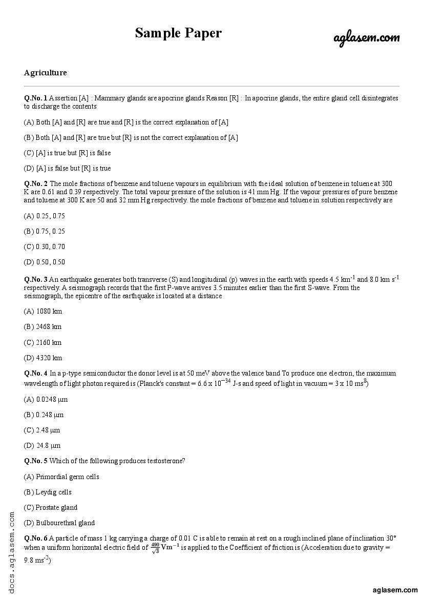 AP EAPCET 2023 Sample Paper (Agriculture) - Page 1