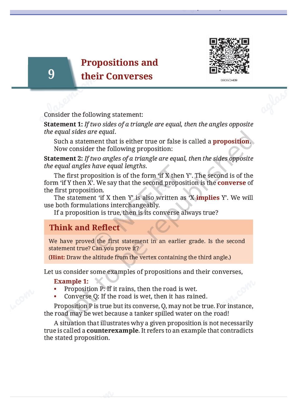 NCERT Book Class 9 Mathematics Chapter 9 Propositions and their Converses - Page 1 of 7