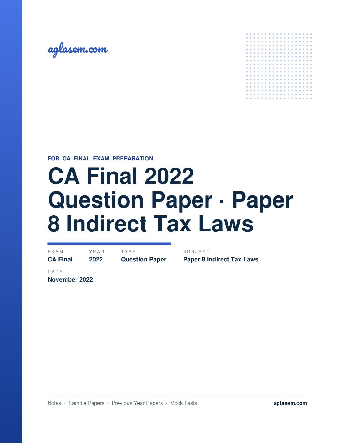 CA Final November 2022 Question Paper Paper 8 Indirect Tax Laws - Page 1 of 12