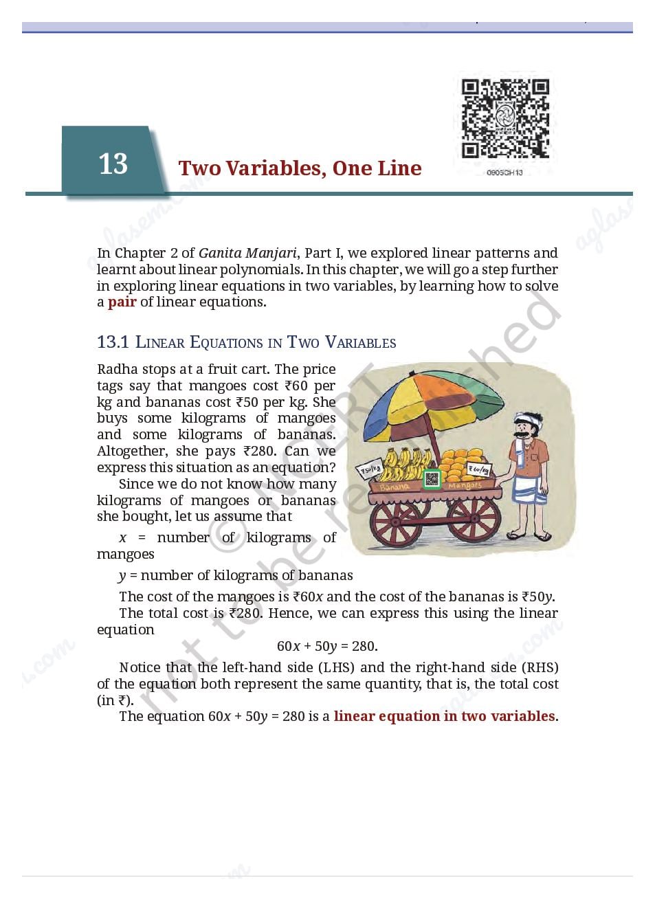 NCERT Book Class 9 Mathematics Chapter 13 Two Variables, One Line - Page 1 of 38