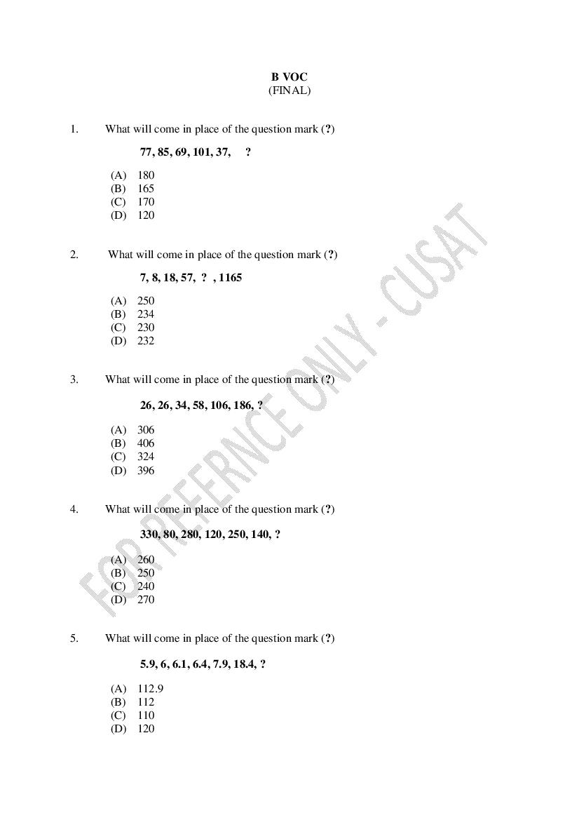 CUSAT CAT 2023 Question Paper B Voc - Page 1