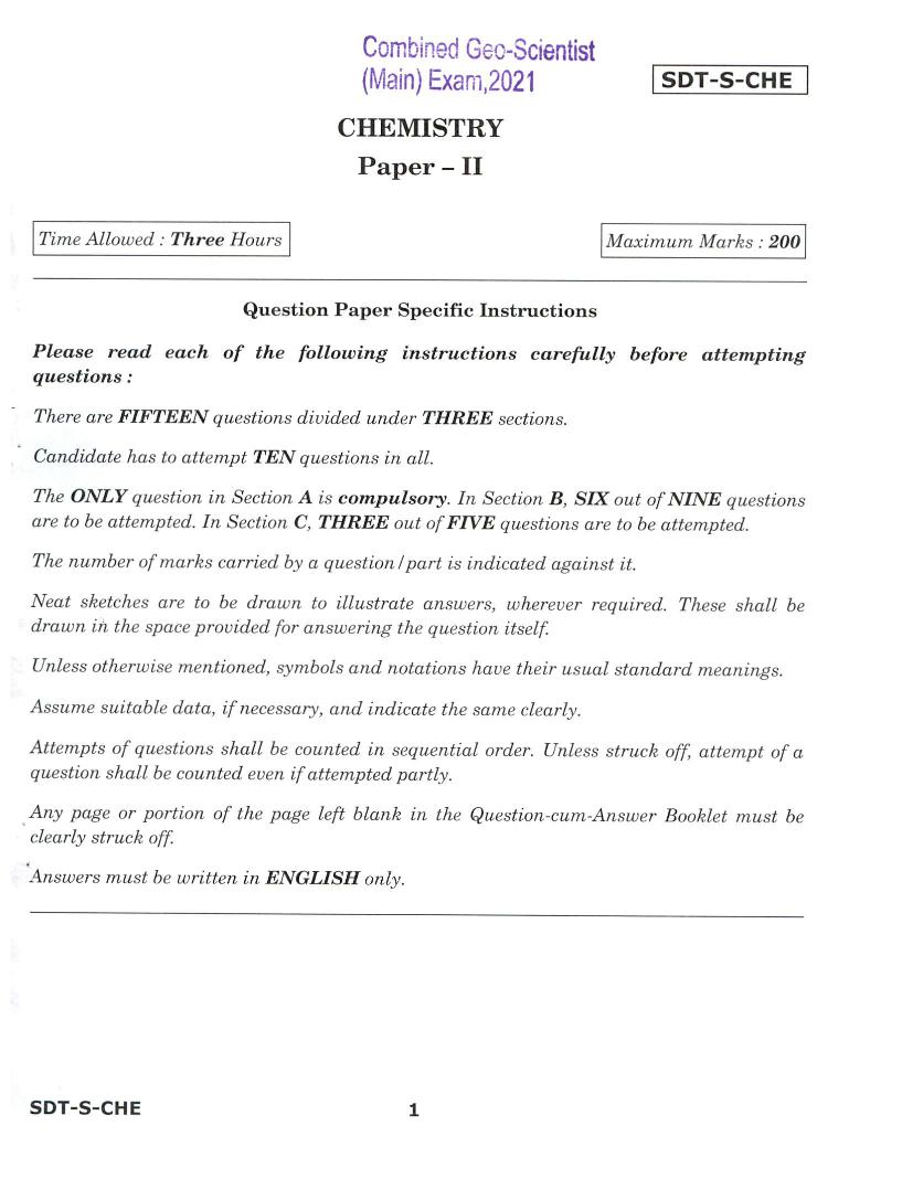UPSC CGGE 2021 (Mains) Question Paper for Chemistry II - Page 1