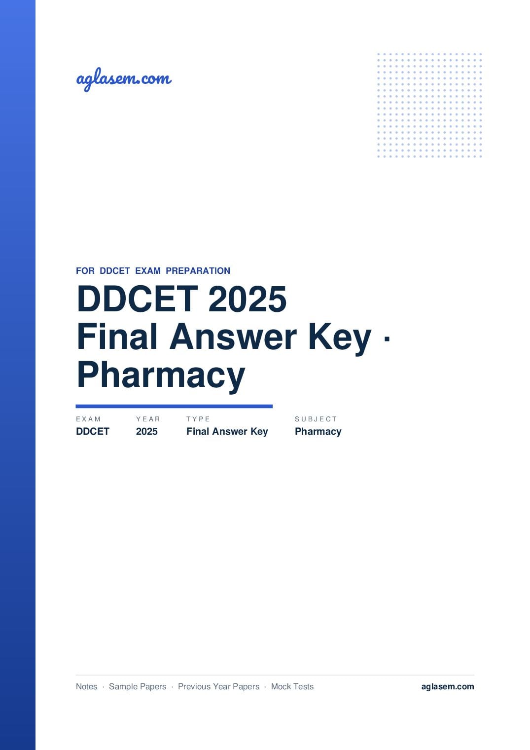 DDCET 2025 Answer Key (Final) Pharmacy - Page 1 of 5