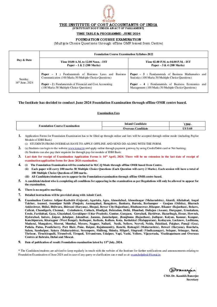 ICMAI CMA Foundation 2024 June Session Result (11 July) AglaSem