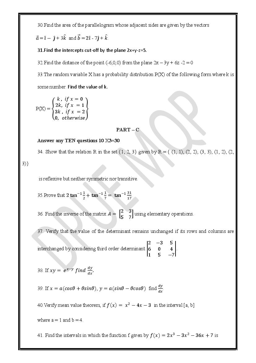 Karnataka Nd Puc Model Question Paper For Maths