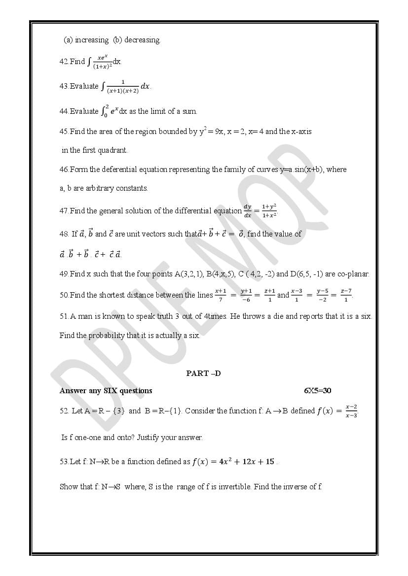 Karnataka 2nd PUC Model Question Paper for Maths 2022