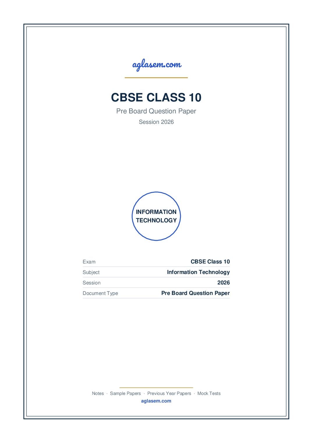 Class 10 Pre Board Question Paper 2026 Information Technology - Page 1 of 6