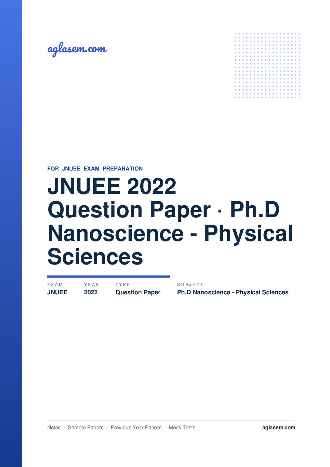 JNUEE 2022 Question Paper Ph.D Nanoscience - Physical Sciences - Page 1 of 20