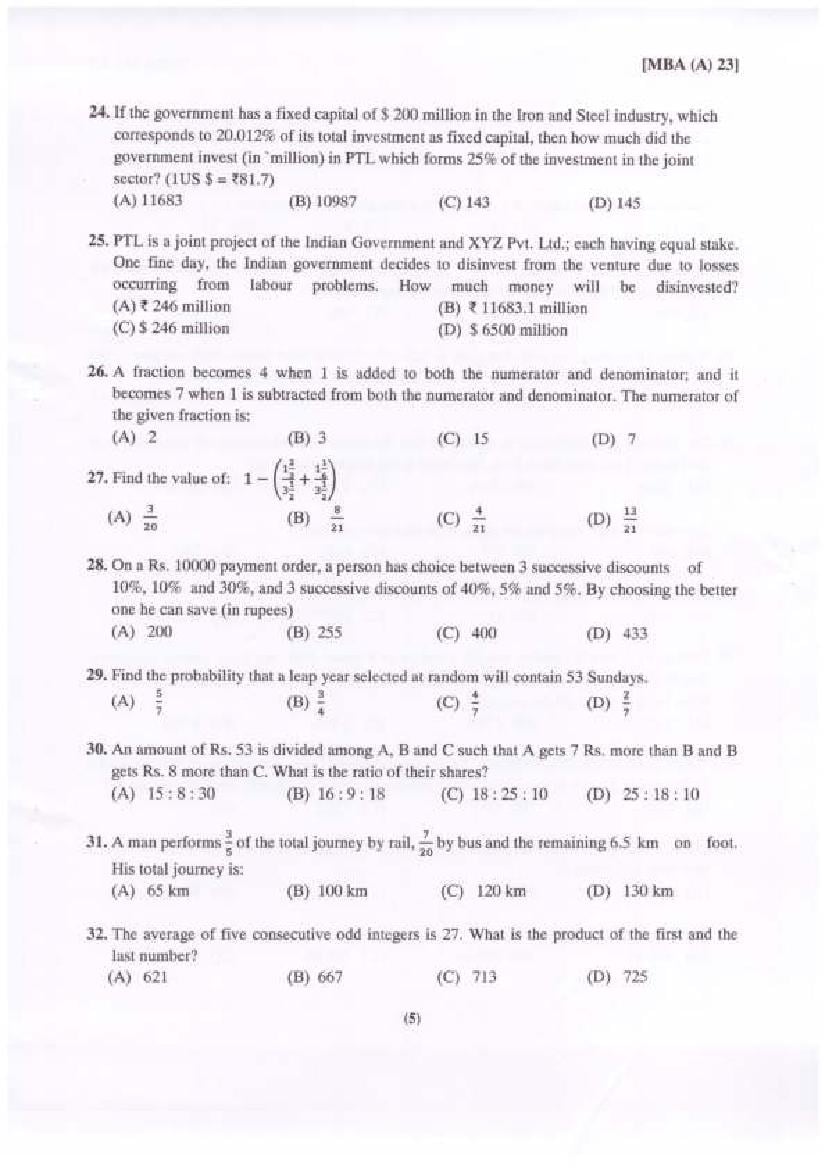 PU USOL MBA 2023 Question Paper (PDF) - Download Here - AglaSem Admission