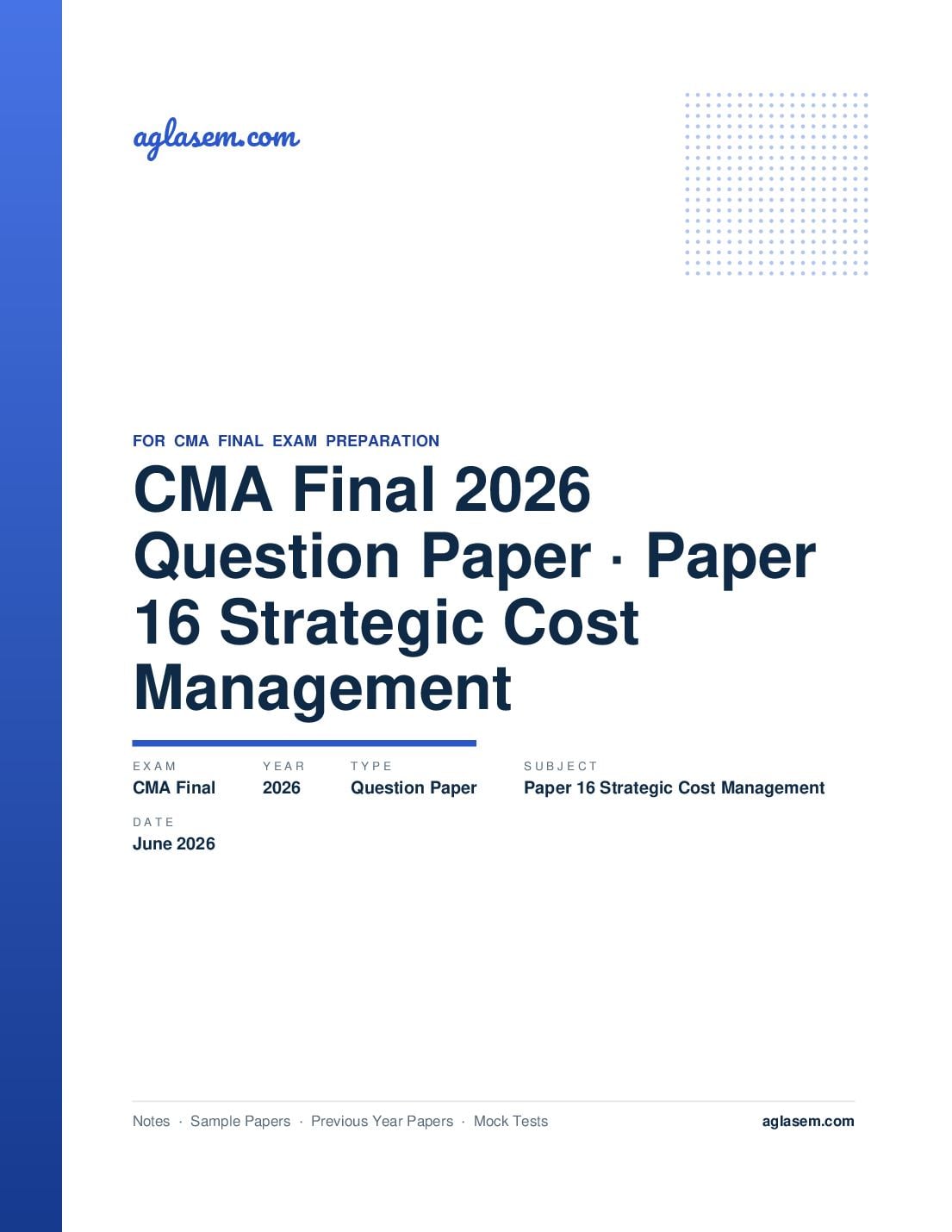 CMA Final June 2026 Question Paper Paper 16 Strategic Cost Management - Page 1 of 13