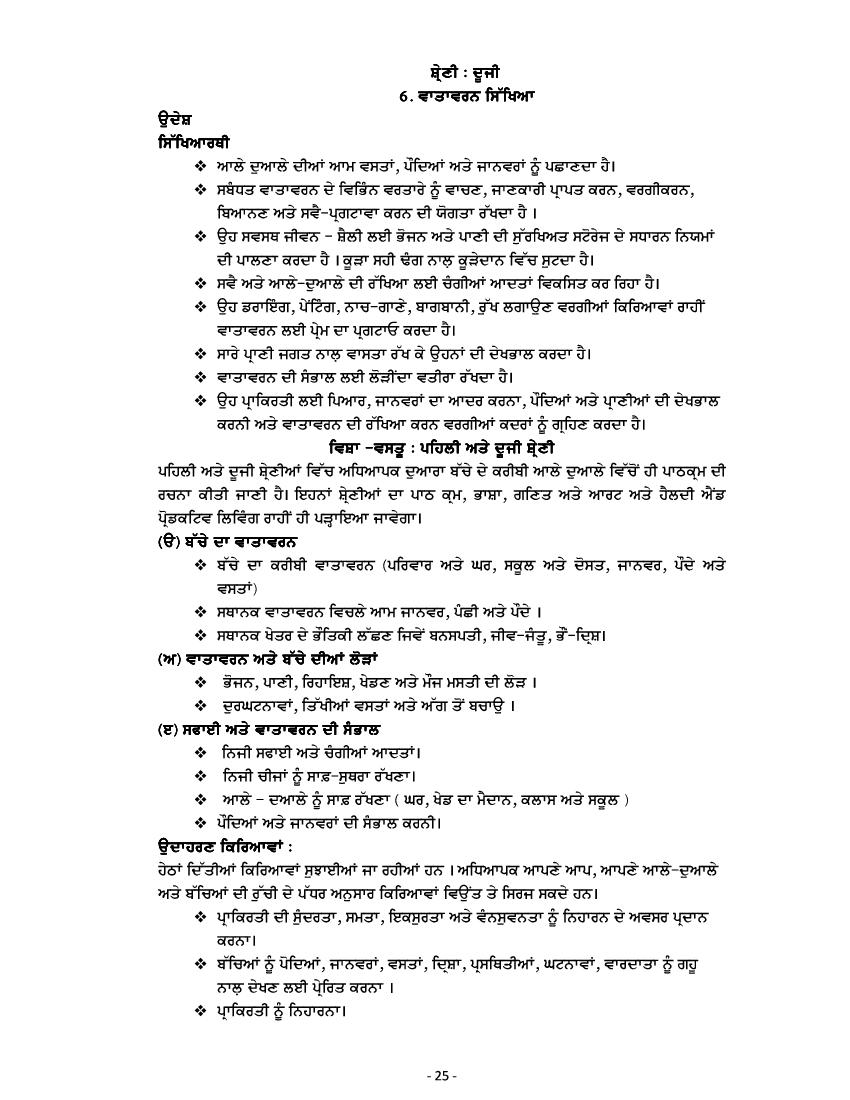 PSEB Syllabus 2021 22 For Class 2 EVS
