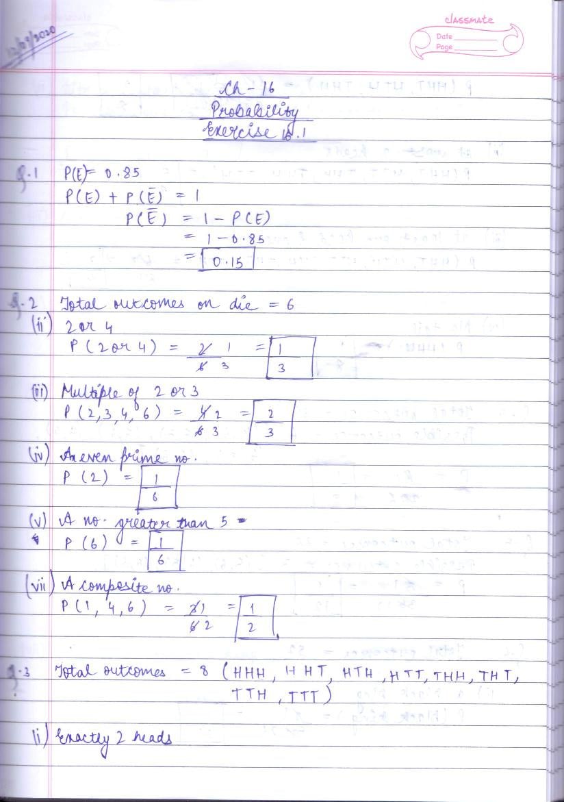 RD Sharma Solutions Class 10 Chapter 16 Probability Exercise  16.1 - Page 1