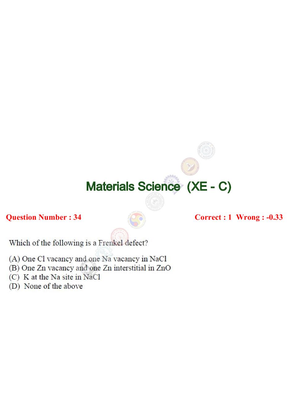 GATE 2017 Materials Science (XE - C) Question Paper with Answer - Page 1