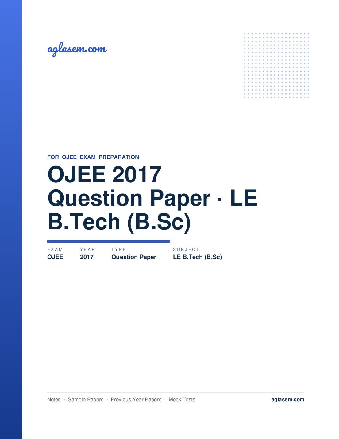 OJEE 2017 Question Paper LE B.Tech (B.Sc) - Page 1 of 11