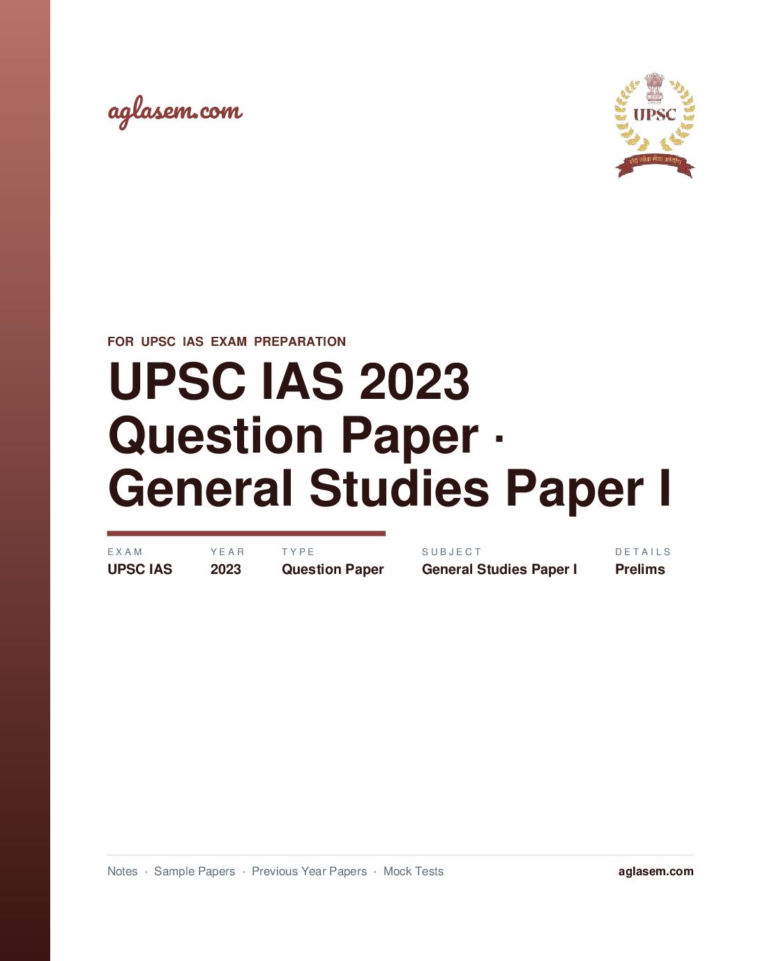 UPSC IAS 2023 (Prelims) Question Paper for General Studies Paper I - Page 1 of 49