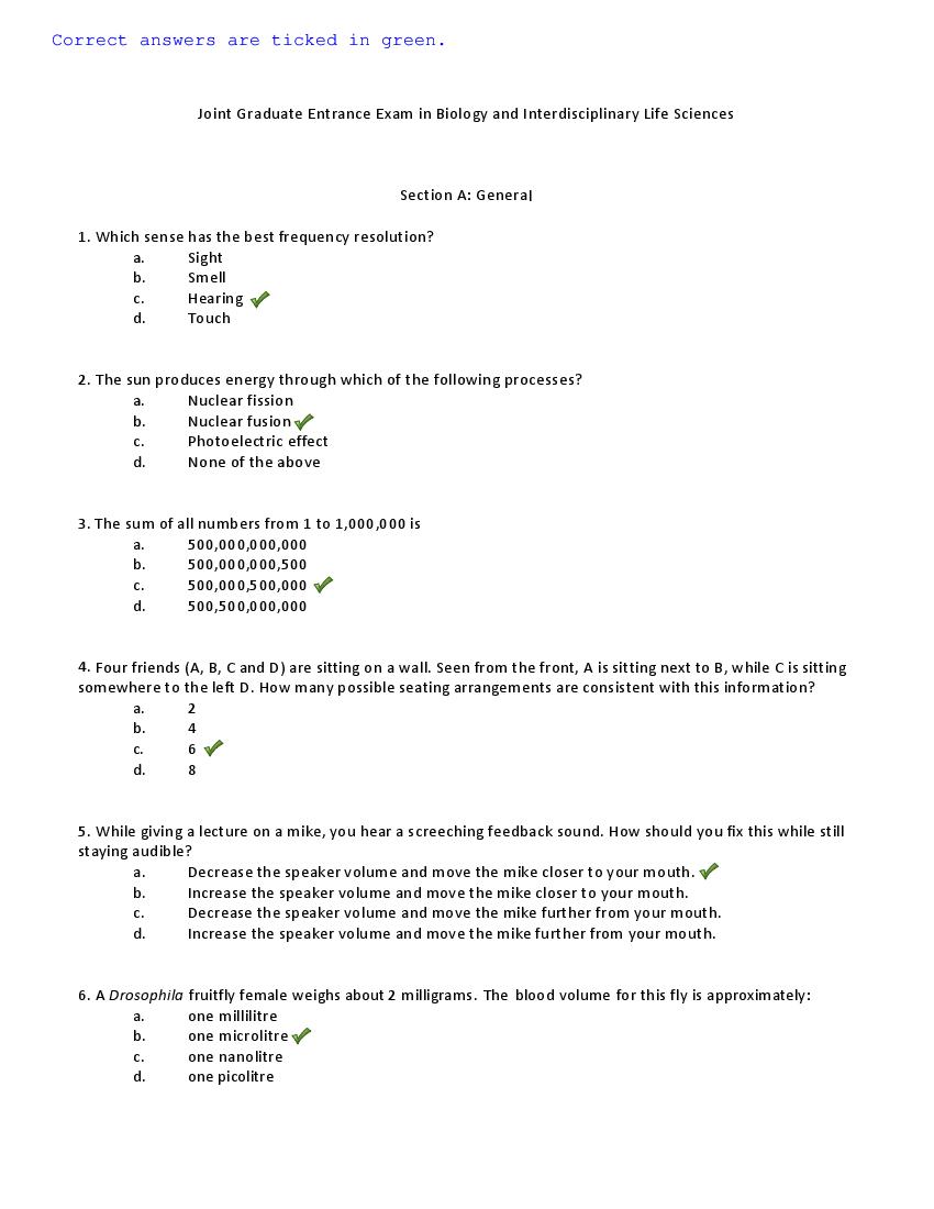 TIFR GS 2014 Question Paper Biology - Page 1 of 11