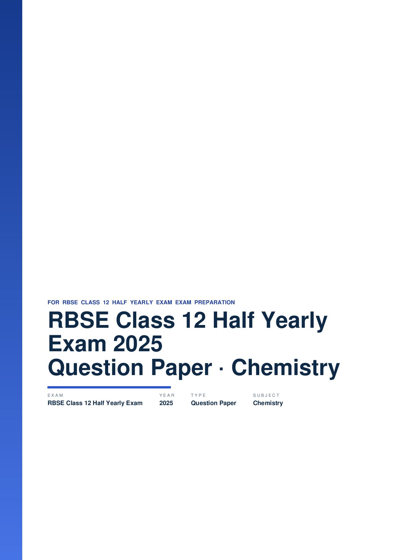 RBSE Class 12 Half Yearly Exam Question Paper 2025 Chemistry - Page 1 of 5