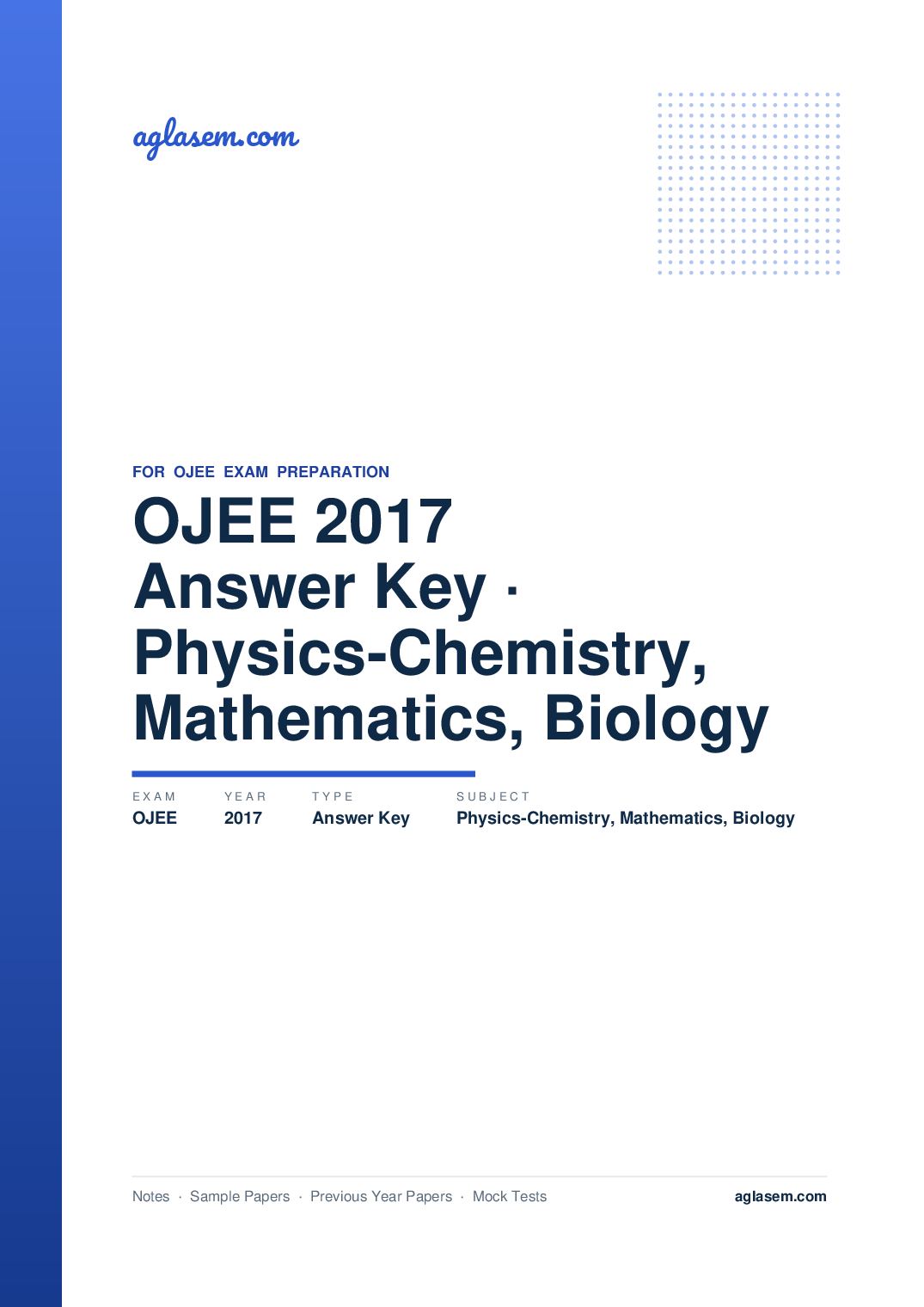 OJEE 2017 Answer Key Physics-Chemistry, Mathematics, Biology - Page 1 of 9