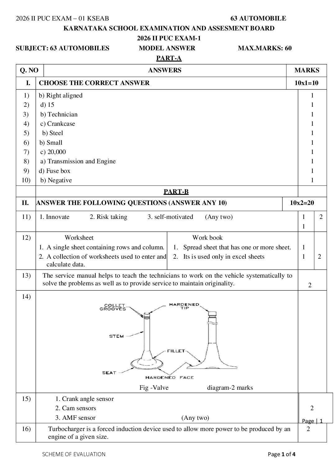 Karnataka 2nd PUC Question Paper 2026 Answer Key Automobile - Page 1 of 4
