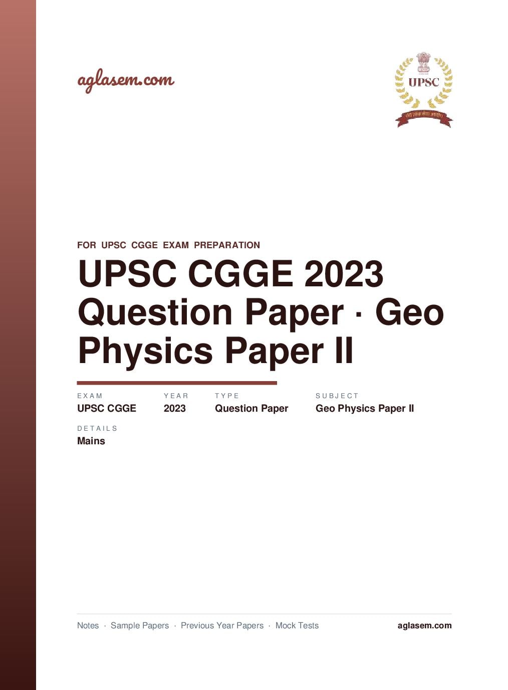 UPSC CGGE 2023 (Mains) Question Paper Geo-Physics Paper II - Page 1 of 9