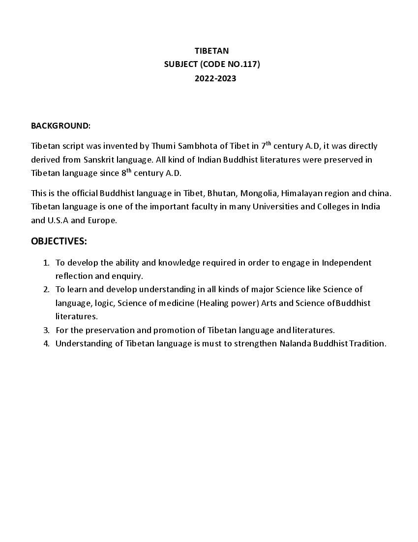 CBSE Class 11 Syllabus 2022-23 Tibetan - Page 1 of 3