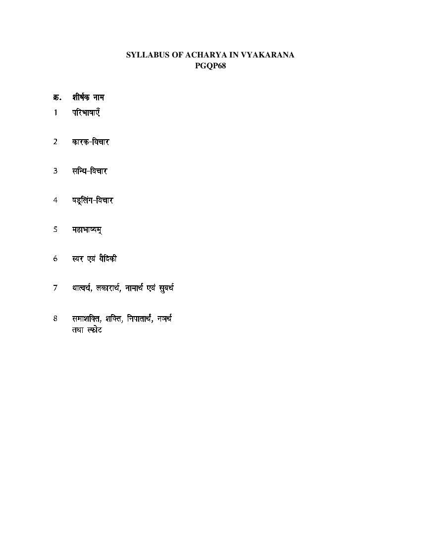 CUET PG 2022 Syllabus PGQP68 Vyakarana - Page 1
