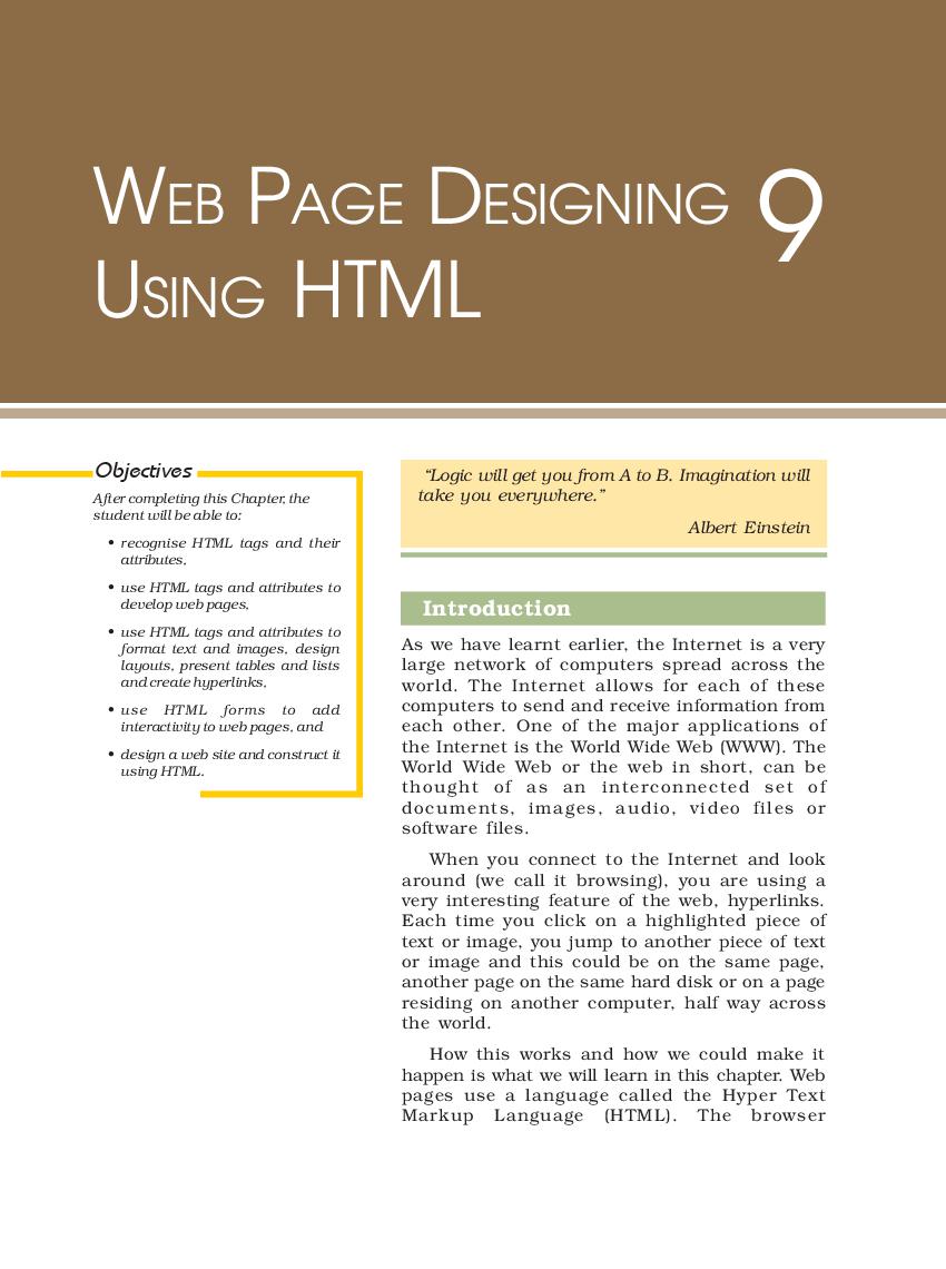 NCERT Book Class 11 Computer and Communication Technology Chapter 9 Web Page Designing using HTML - Page 1