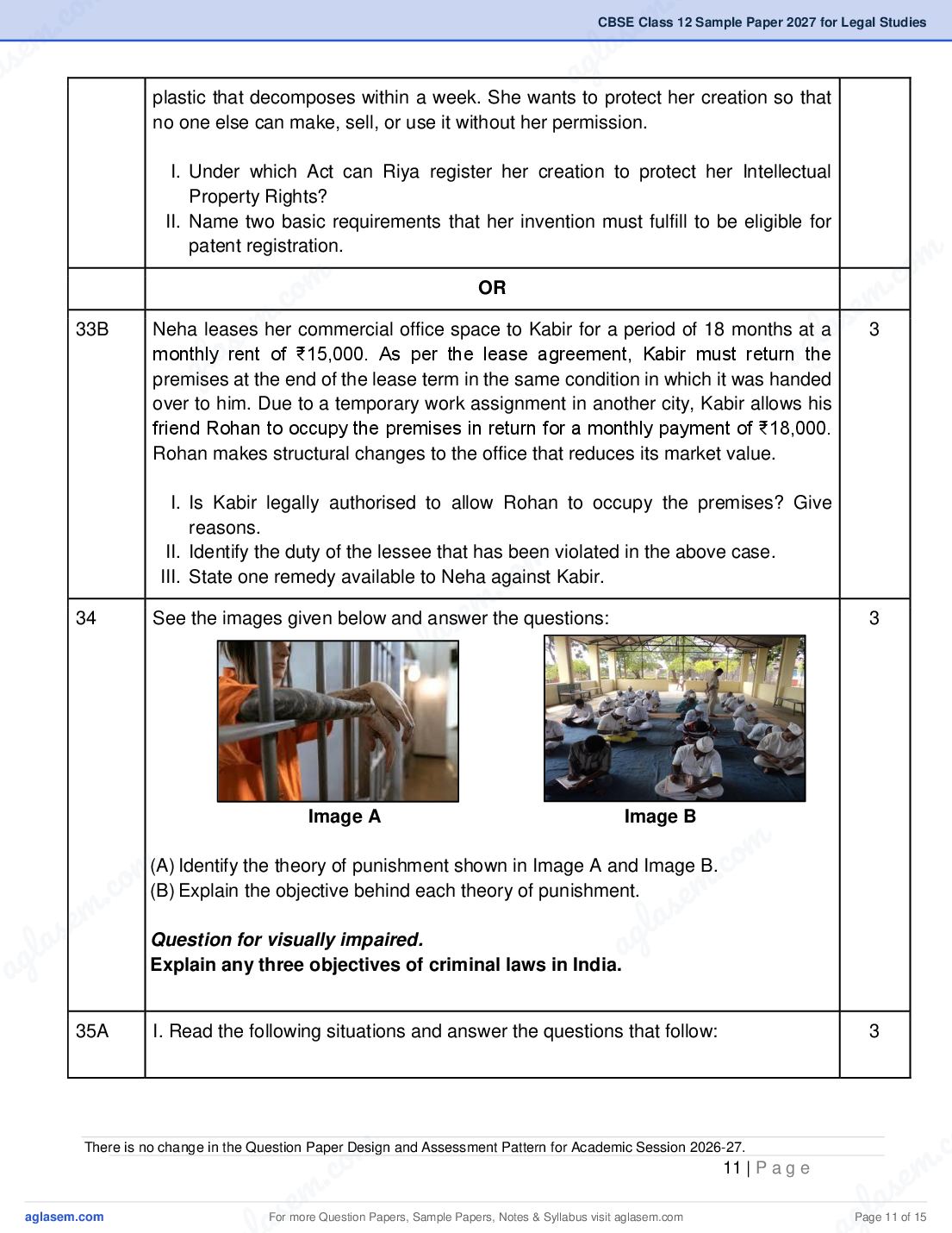 CBSE Class 12 Legal Studies Sample Paper 2027 with Marking Scheme PDF