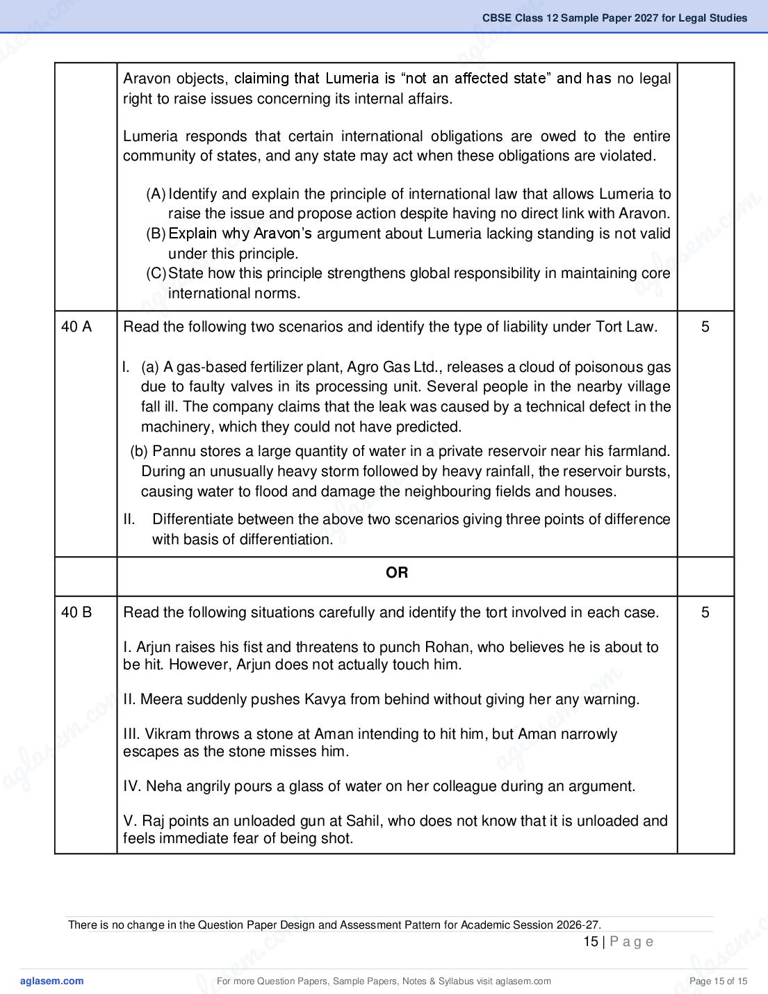 CBSE Class 12 Legal Studies Sample Paper 2027 with Marking Scheme PDF