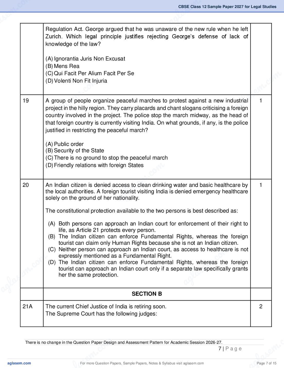 CBSE Class 12 Legal Studies Sample Paper 2027 with Marking Scheme PDF