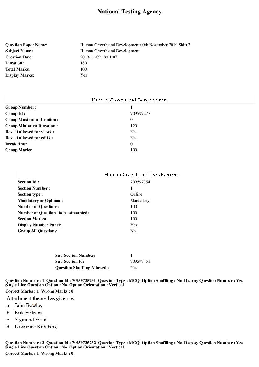 SWAYAM 2019 Question Paper Human Growth and Development - Page 1 of 20
