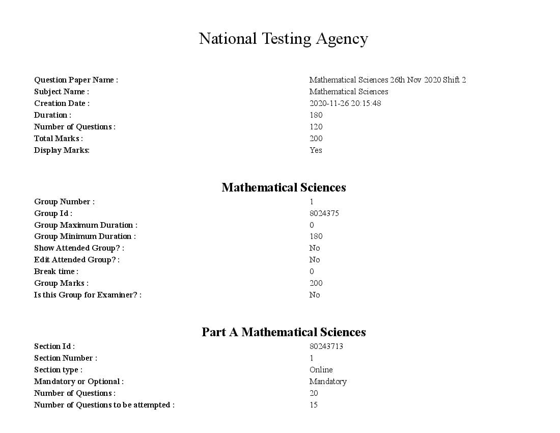 CSIR NET 2020 (Jun) Question Paper Math Sciences 26 Nov - Page 1