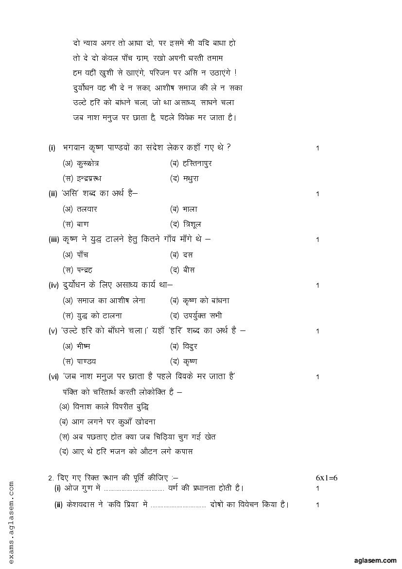 Rajasthan Board 12th Model Paper 2022 Hindi Literature Download PDF