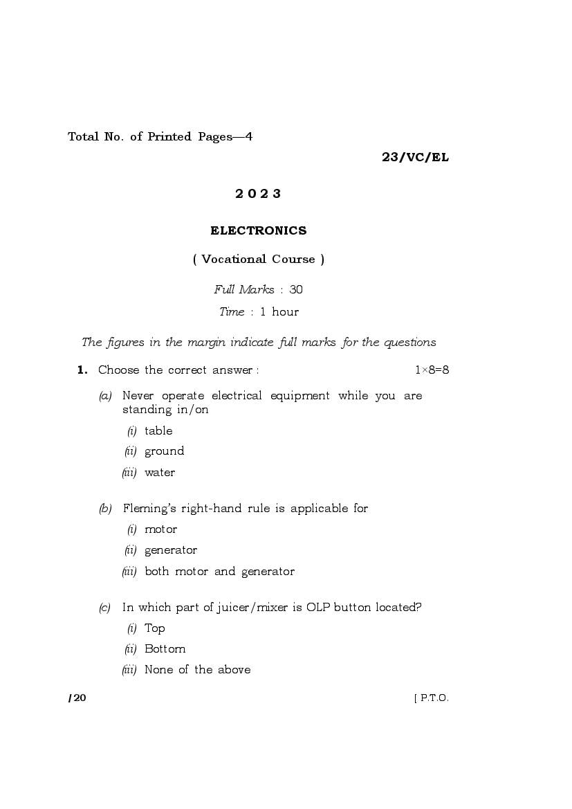 MBOSE Class 10 Question Paper 2023 for Electronics - Page 1