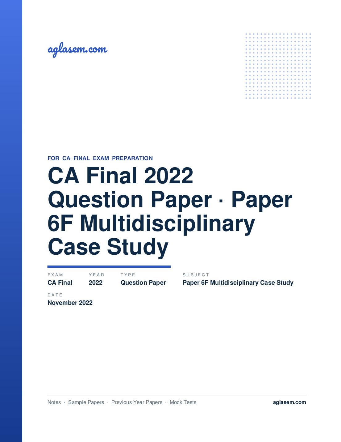 CA Final November 2022 Question Paper Paper 6F Multidisciplinary Case Study - Page 1 of 31