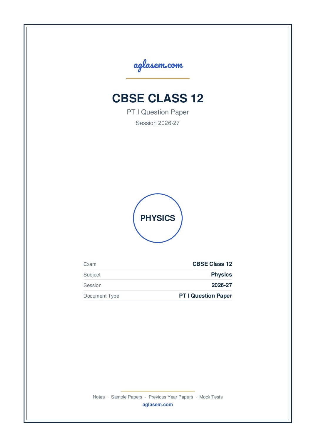Class 12 PT I Question Paper 2026-27 Physics - Page 1 of 5