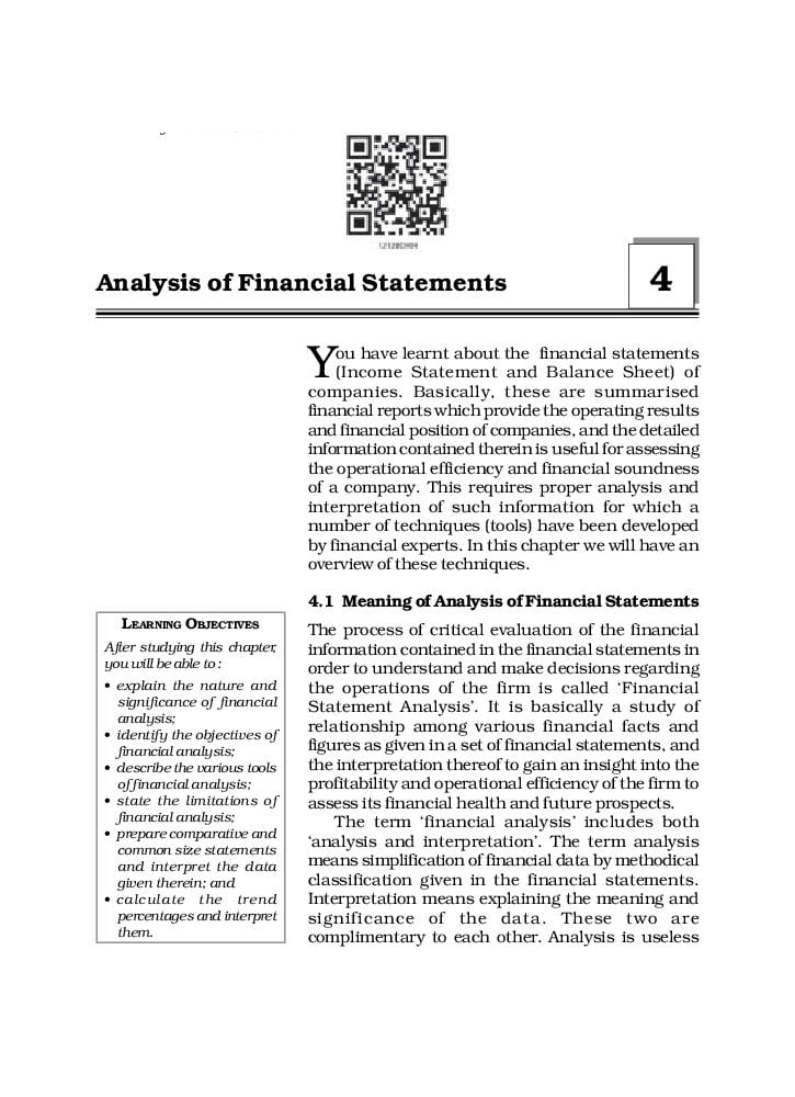 NCERT Book Class 12 Accountancy (Part 2) Chapter 4 Analysis of Financial Statements - Page 1