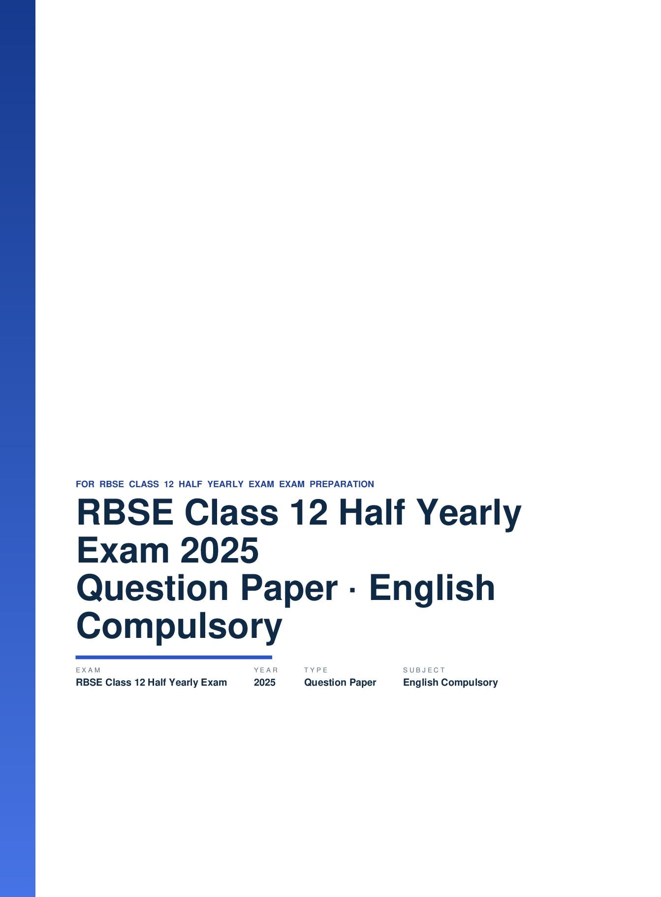 RBSE Class 12 Half Yearly Exam Question Paper 2025 English Compulsory - Page 1 of 5