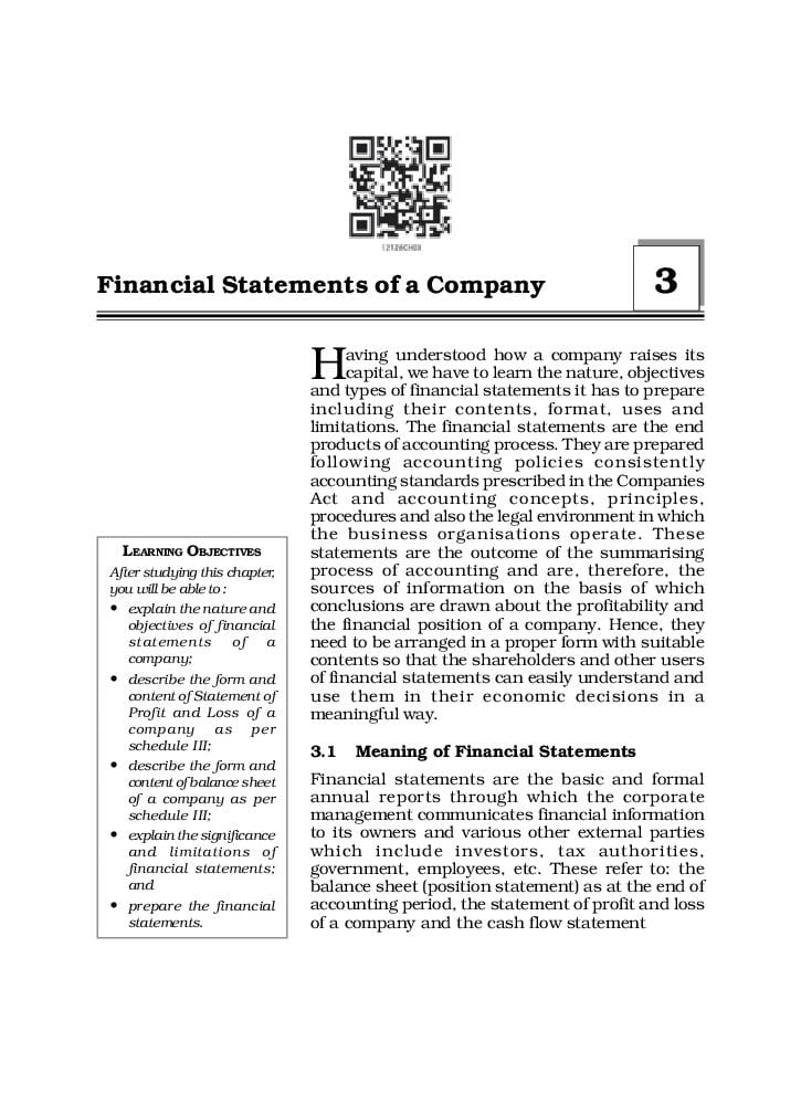 NCERT Book Class 12 Accountancy (Part 2) Chapter 3 Financial Statements of a Company - Page 1