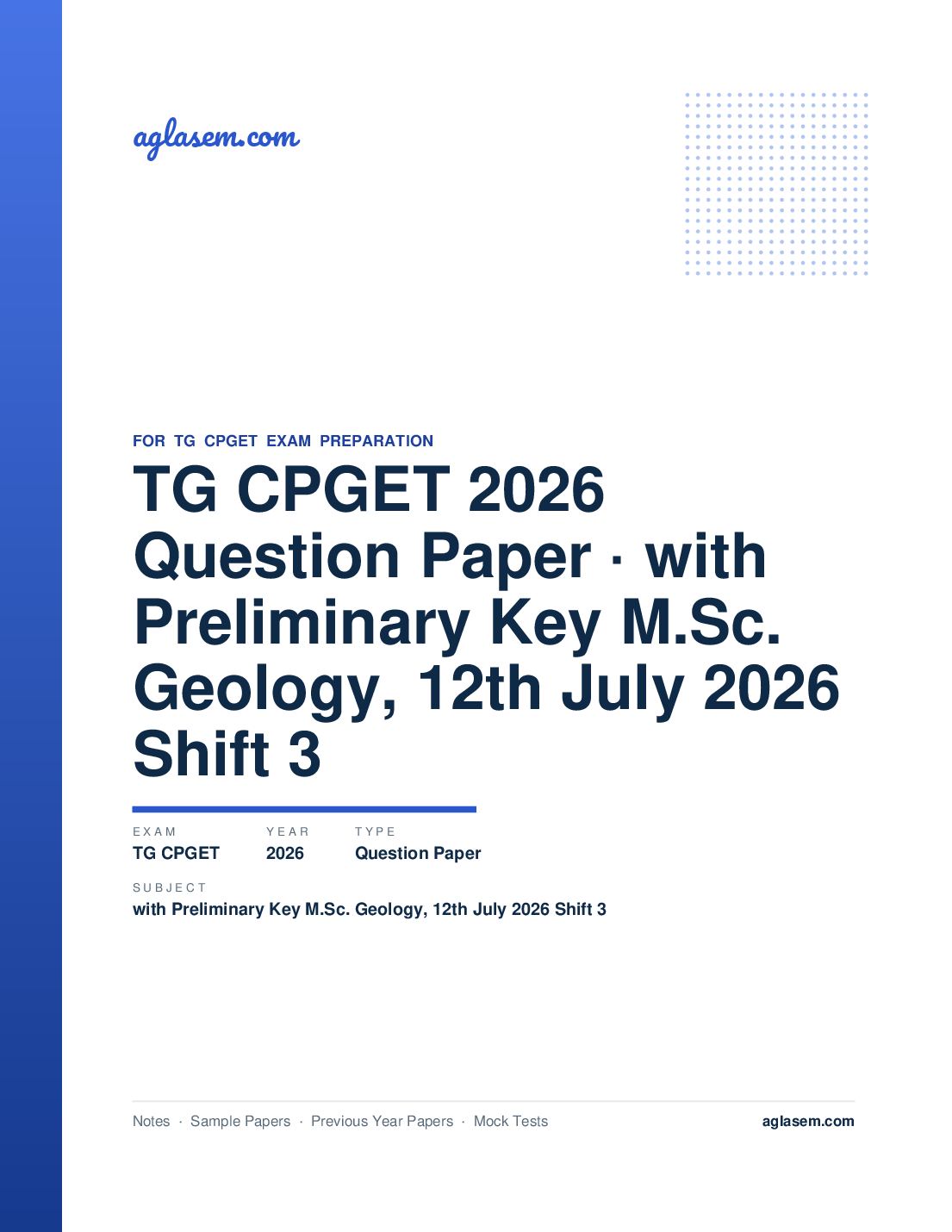 TG CPGET 2026 Question Paper with Preliminary Key M.Sc. Geology, 12th July 2026 Shift 3 - Page 1 of 45