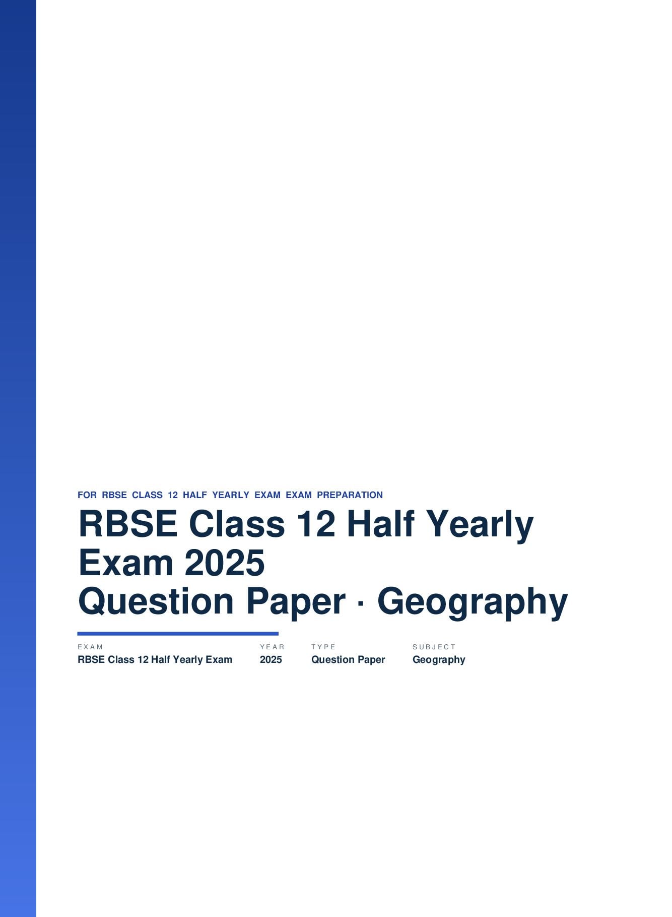 RBSE Class 12 Half Yearly Exam Question Paper 2025 Geography - Page 1 of 5