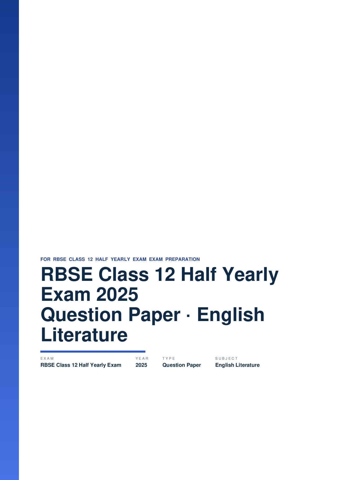 RBSE Class 12 Half Yearly Exam Question Paper 2025 English Literature - Page 1 of 5
