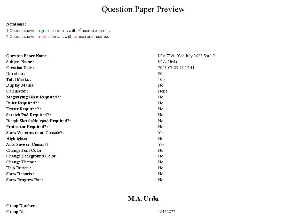 TS CPGET 2023 Question Paper MA Urdu - Page 1
