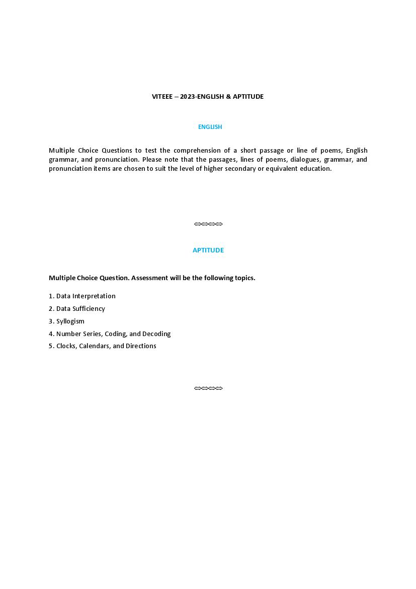 VITEEE 2023 Syllabus for English and Aptitude - Page 1