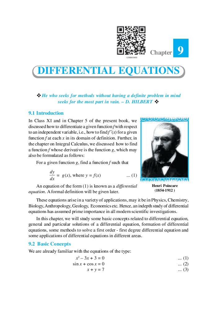 NCERT Book Class 12 Maths Chapter 9 Differential Equations - Page 1