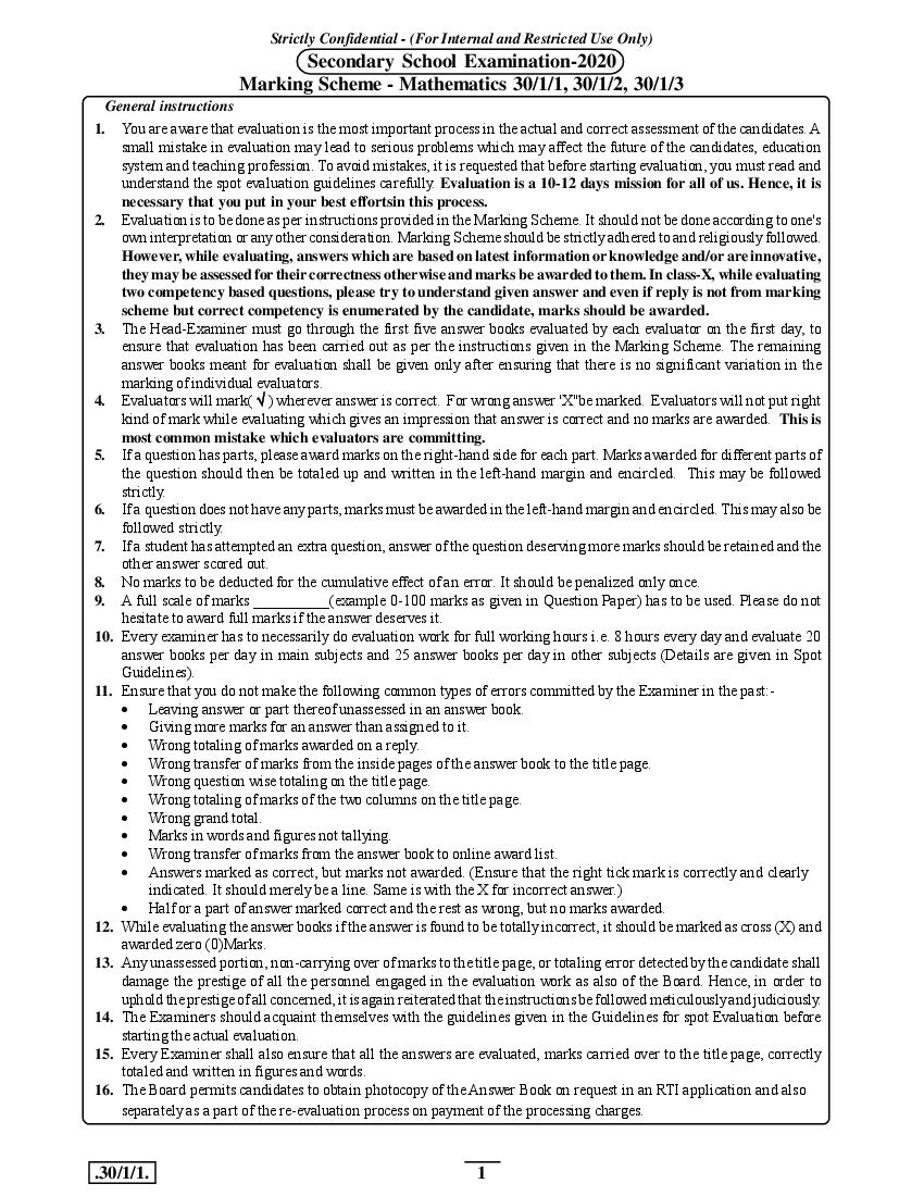 CBSE Class 10 Mathematics Standard Question Paper 2020 Set 30-1 Solutions - Page 1