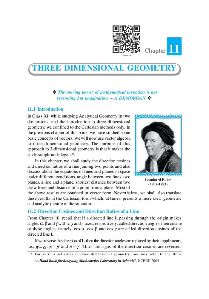 NCERT Book Class 12 Maths Chapter 11 Three Dimensional Geometry - Page 1