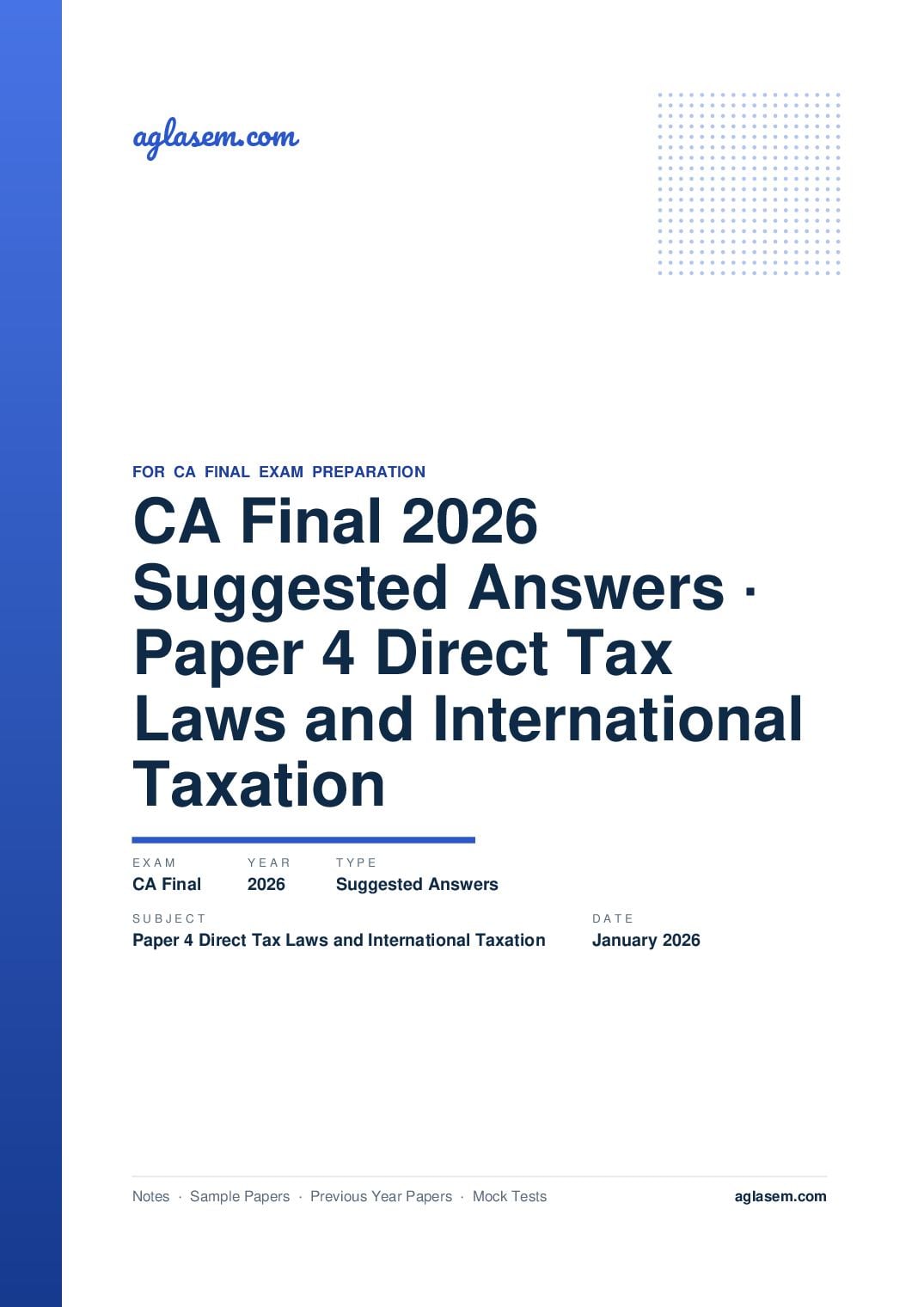 CA Final January 2026 Suggested Answers Paper 4 Direct Tax Laws and International Taxation - Page 1 of 41
