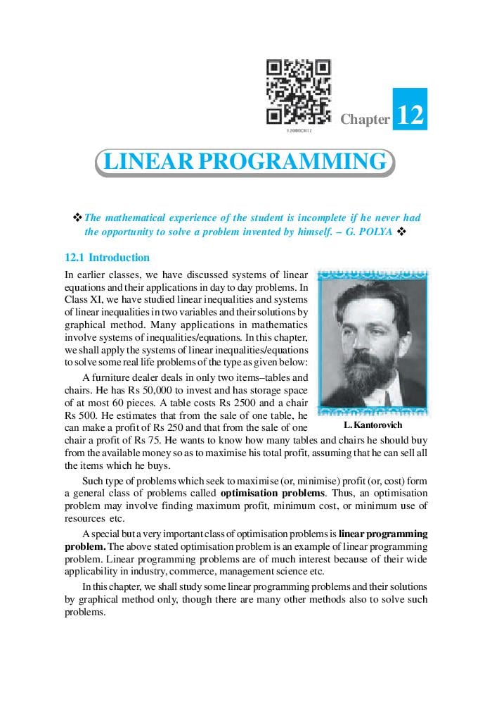 NCERT Book Class 12 Maths Chapter 12 Linear Programming - Page 1